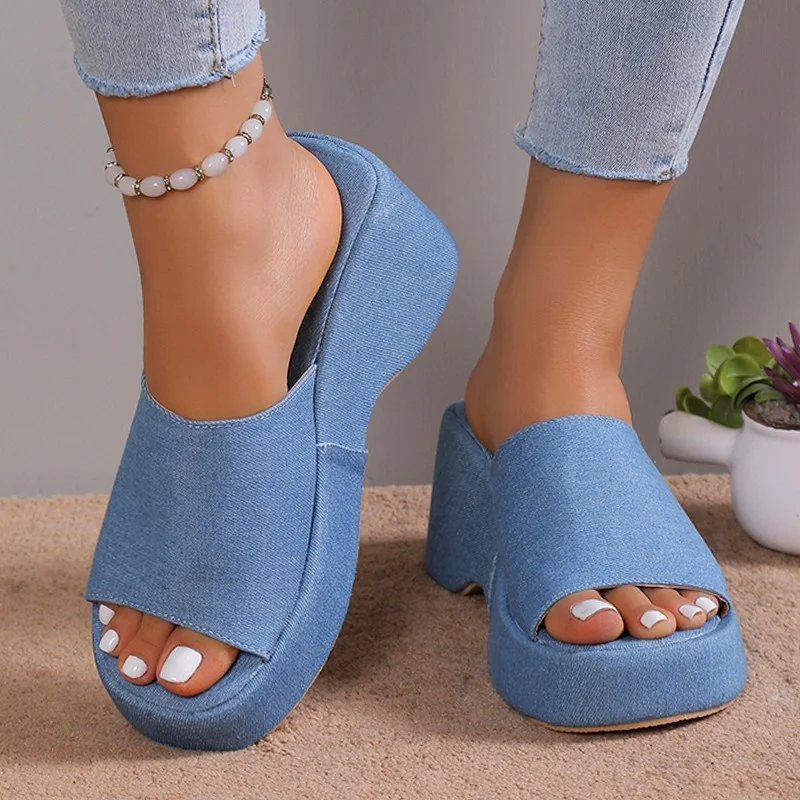 

Wedge High Heels Women Sandals Summer 2023 New Fashion Brand Cowboy Slipper Simply Causal Comfy Walking Sandals Slipper Shoes