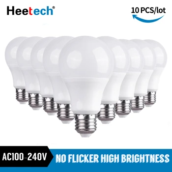 LED 전구 램프, E27 LED 조명, AC 110V, 220V, 240V, Lampada 스포트라이트 테이블 램프, 3W, 5W, 7W, 9W, 12W, 15W, 18W, 25W, 차갑거나 따뜻한 흰색, 10 개/로트