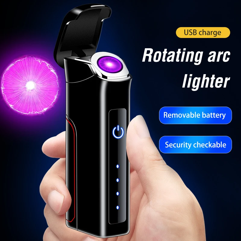 

New Rotary Arc Plasma USB Charging Windproof Lighter Intelligent Touch Interchangeable Battery High Power Lighter Gift for Men