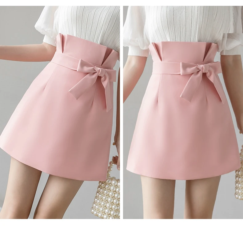 Suit Women Skirt Lace-Up Bow Zipper Woman Skirts 2021 Spring Summer Korean Fashion High Waist Mini Short Skirt Female Jupe Femme silk skirt