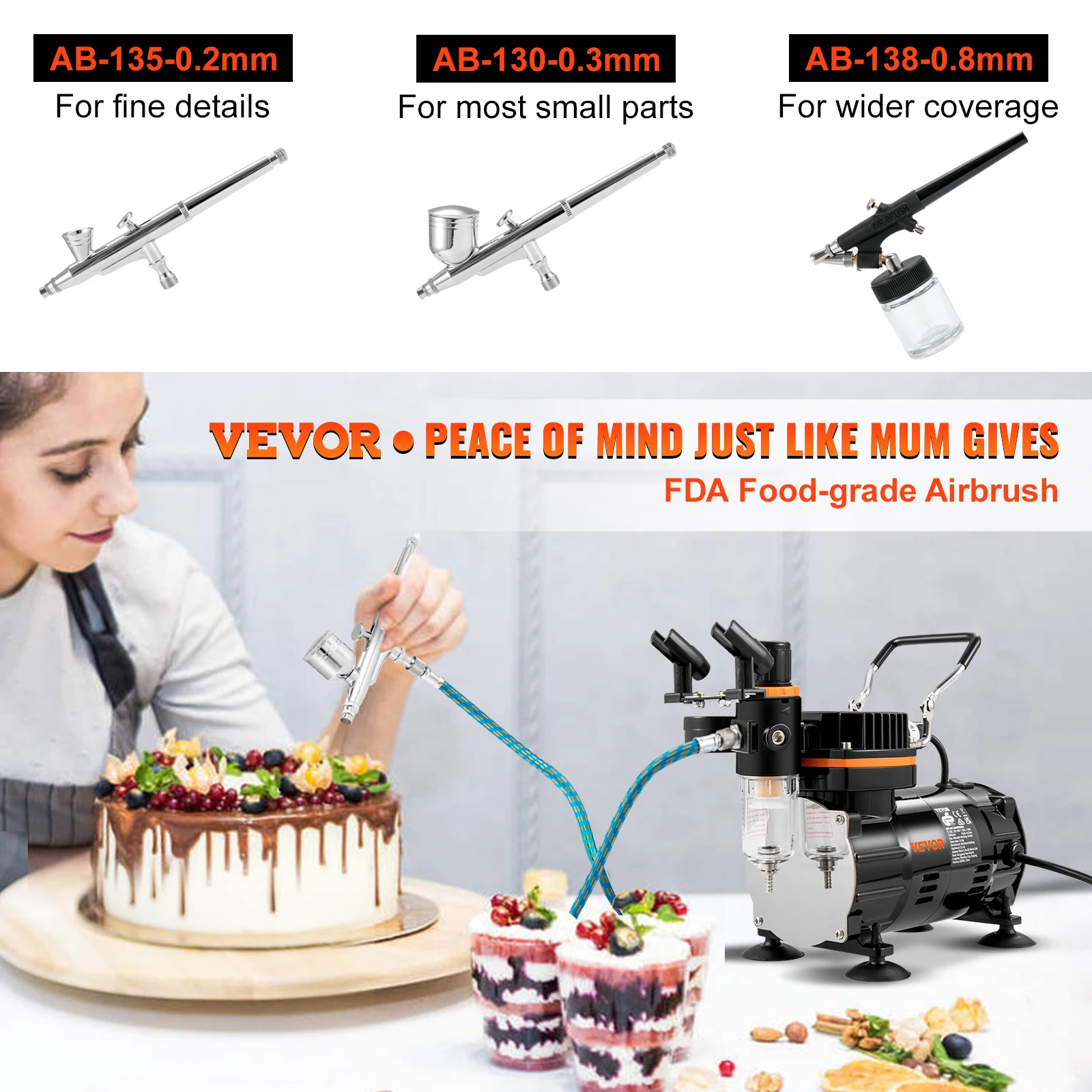 VEVOR Professional Dual-Action Airbrush Kit 120W Electric Spray Gun Air Brush Painting Set Art Nail Tattoo Makeup Model Sprayer 5