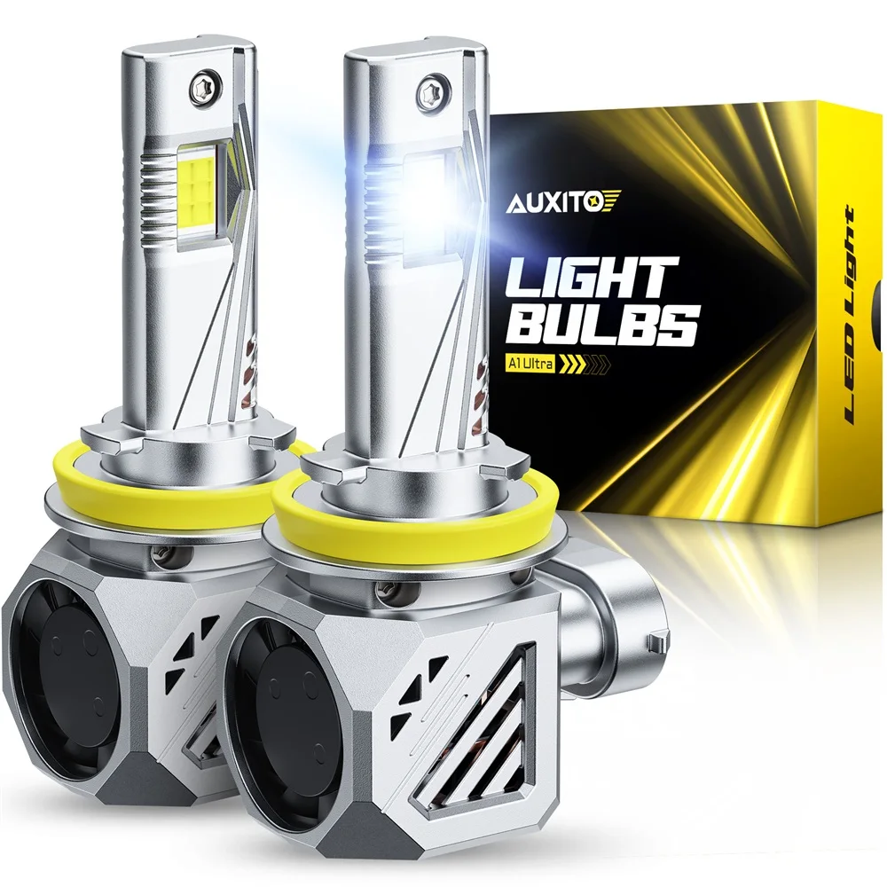 AUXITO 2개 25000LM H11 H8 H9 LED 헤드라이트 전구 6500K 화이트 9006 HB4 9012 LED 전면 하이 로우 빔 9005/HB3 냉각 팬 포함
