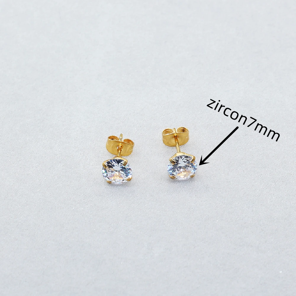 

Titanium Stud Earrings With 7mm White AAA Zircon 316L Stainless Steel No Fade Allergy