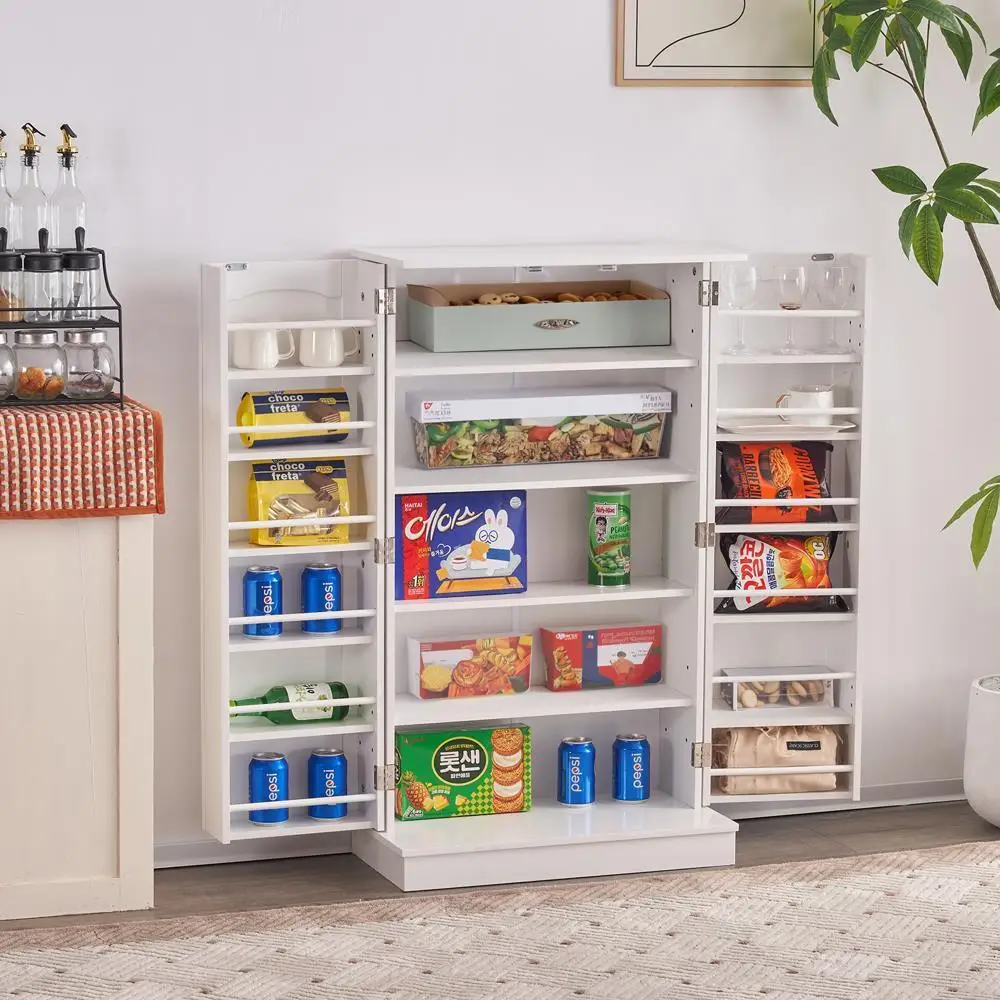 

Home Kitchen Pantry Storage Cabinet Cupboard with Adjustable Shelves White