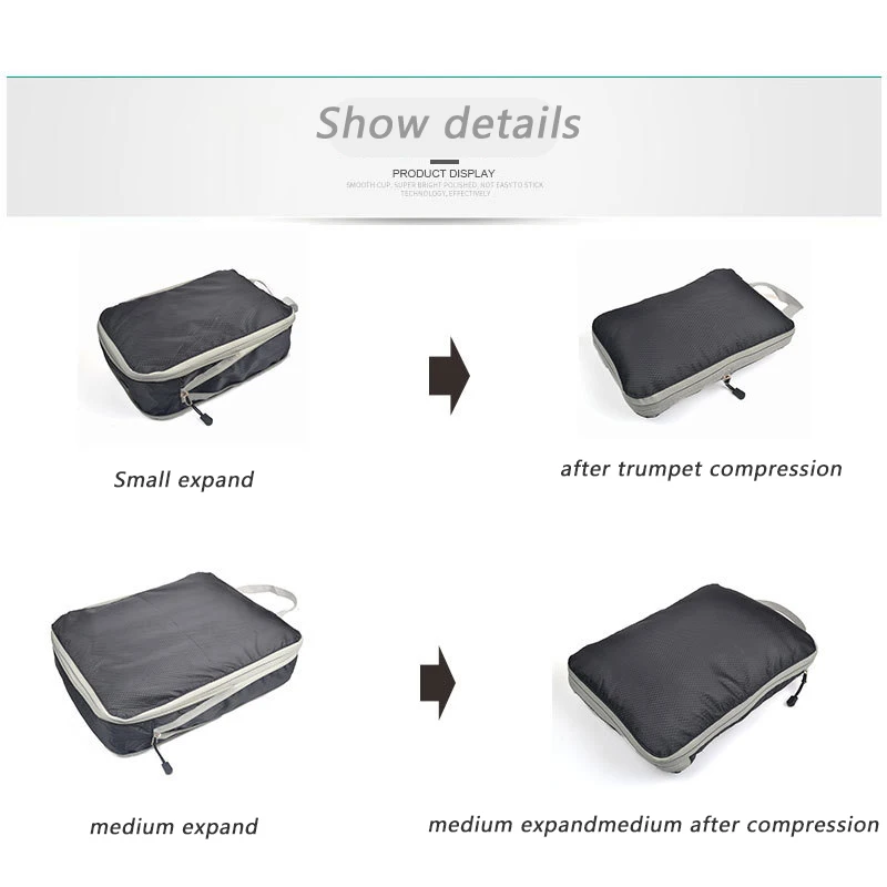 3 Pcs Travel Storage Bag Compressible Packing Cubes Nylon Portable with Handbag Luggage Organizer Foldable Waterproof