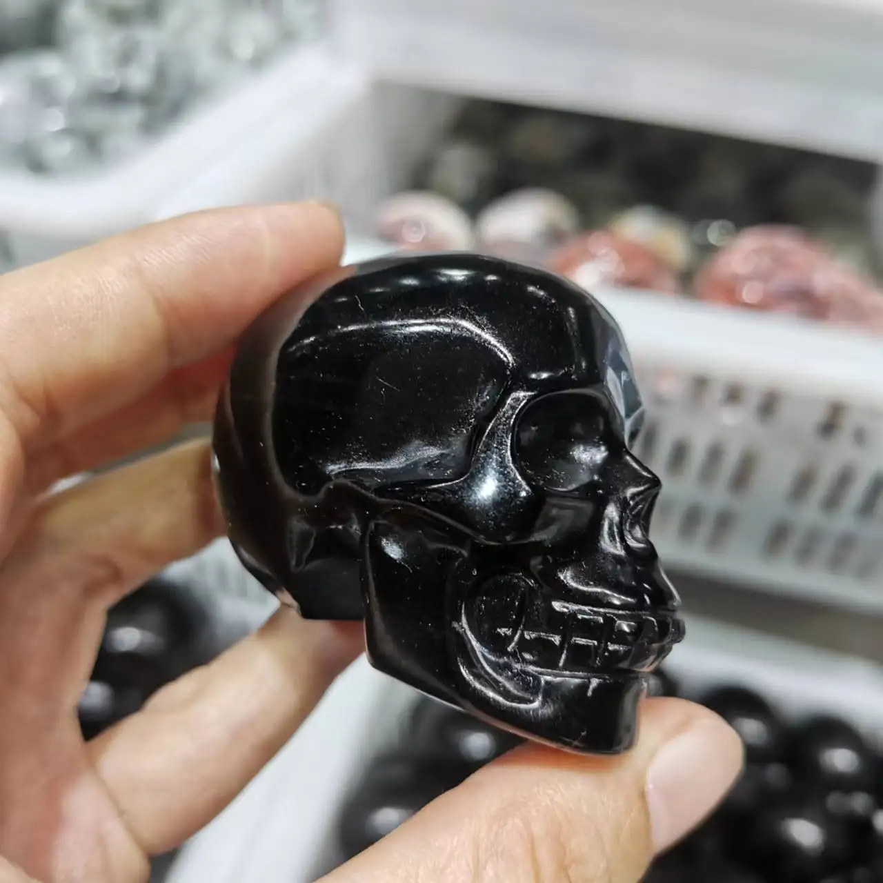 Skull Deco Natural Black Obsidian Skull Gemstone crystal Skull