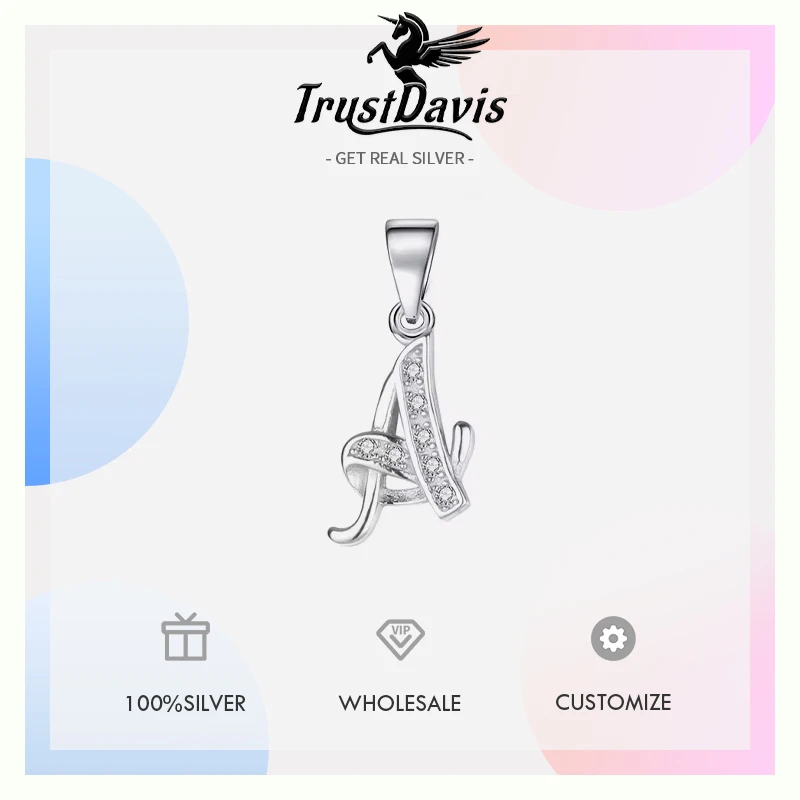 Silver Necklace Charms Pendant Necklace Silver Necklace Silver Pendant Trustdavis Real 925 Sterling Silver 26 Letter Shiny CZ Pendant For Women