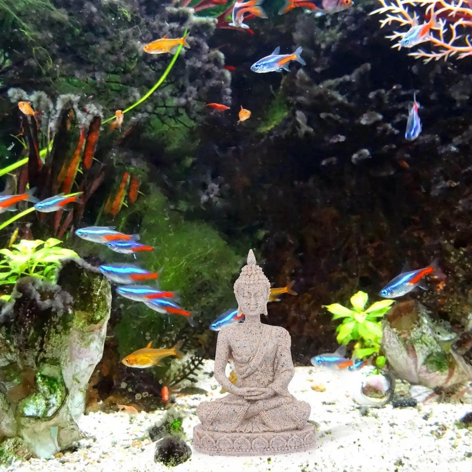 Sandstone Fish Tank Buddha Statue Aquarium Decoration Pet Products Unique Landscape Design Vivid Statues Tank Decor Fish