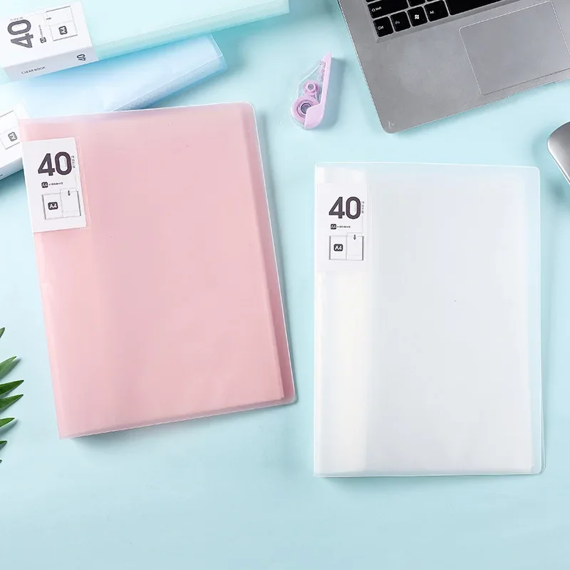 File folder transparent folder file bag stationary organizer pouch translucent color file waterproof office supplies document bag thickened file bag A4 40Pages size folders document organizer