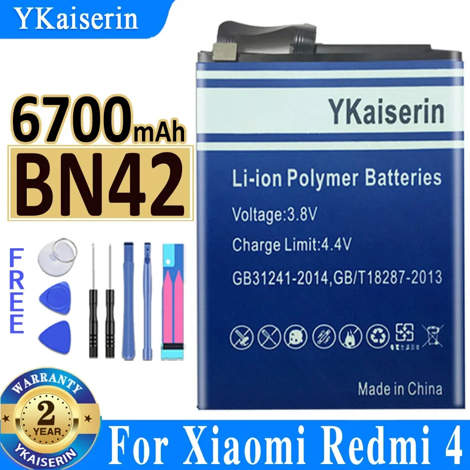 

6700mAh YKaiserin Battery BN42 For Xiaomi Redmi 4 For Redmi4 (2G RAM 16G ROM Edition) Bateria