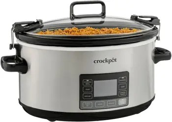 7-Quart Slow Cooker, Portable Programmable with Timer, Locking Lid, Stainless Steel; an Essential Kitchen Appliance, P 1
