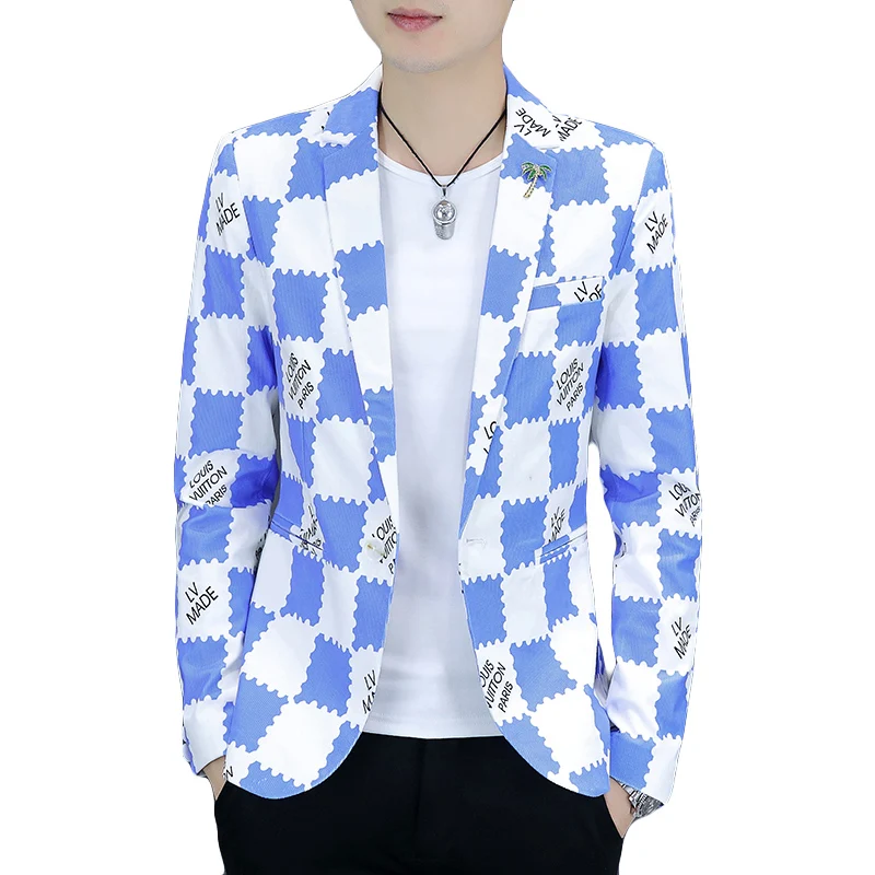 Fashion trend plaid Print Men Blazer Jacket Design Spring Autumn Stylish Casual Male Slim Fit Suit Jacket Coat men blazers