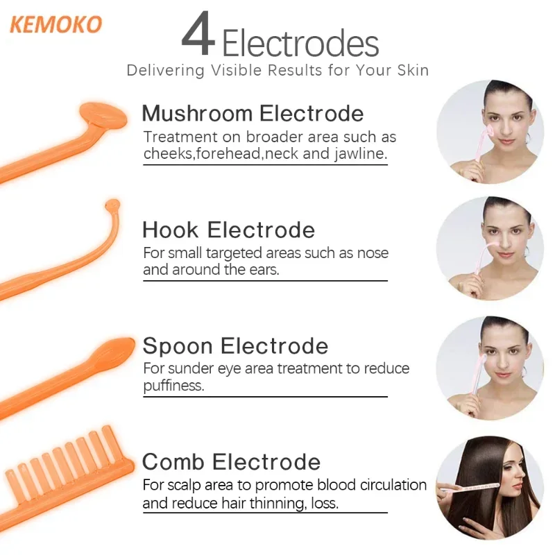 High Frequency Electrode Wand With 4 PCS Neon Electrotherapy Glass Tube Acne Spot Facial Skin Care Spa Violet Ray Wand Face Lift 6