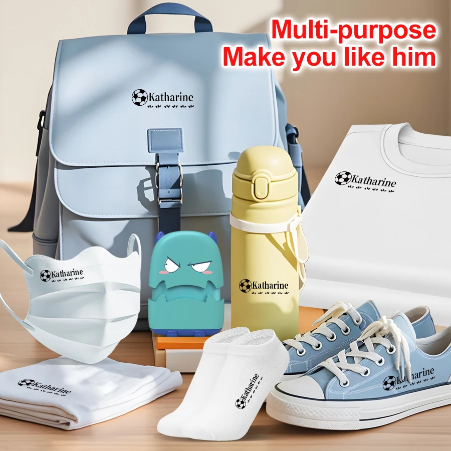 Kit timbro personalizzato con nome del bambino dei cartoni animati: riutilizzabile per vestiti e borse da scuola in cotone/modale, sigillo per inchiostro impermeabile non tossico - immagine 3