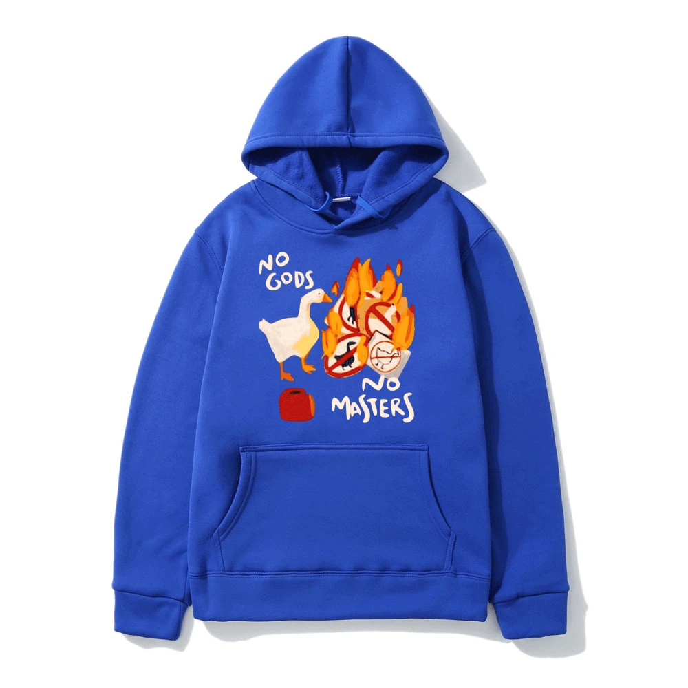 Funny Untitled Goose Game No God No Masters Meme Graphic Hoodie Men's Women's Oversized Hooded Sweatshirts Harajuku Pullovers
