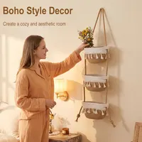 3-Tier Hand woven Cotton Hanging Baskets Wall-Mounted Storage Basket for Bathroom Kitchen Storage Hanging Bag Bedroom Decorative 6