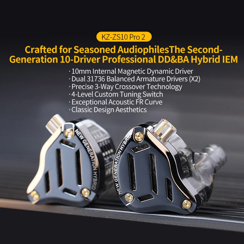 KZ ZS10 프로 2 하이파이 인이어 베이스 이어버드, 메탈 이어폰, 4 레벨 튜닝 스위치 헤드폰, 스포츠 모니터, 사운드 소음 감소 헤드셋
