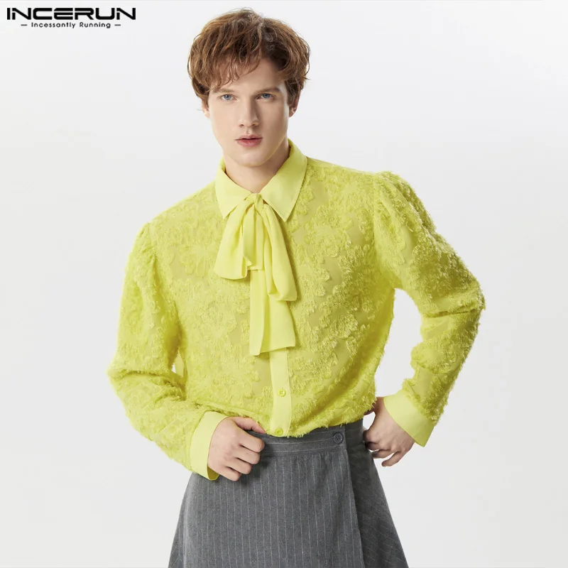 

Топы INCERUN 2024, модная мужская жаккардовая блузка с длинным рукавом