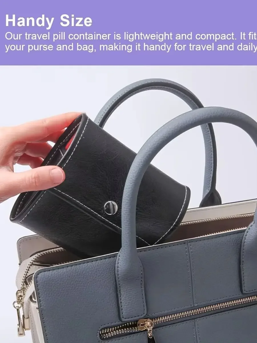 Weekly Pill Organizer Box Case Travel Medication Reminder Daily AM PM, Day Night 7 Compartments in Leather Carrying Case