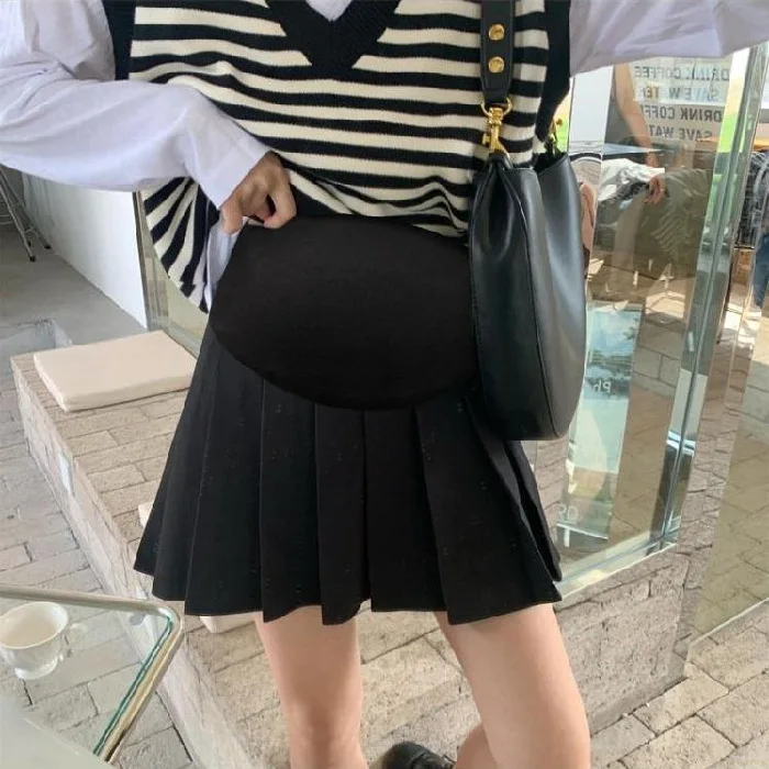Maternity Pleated Skirt Spring Autumn Solid Colour Mini Skirt Maternity Nursing With Lining