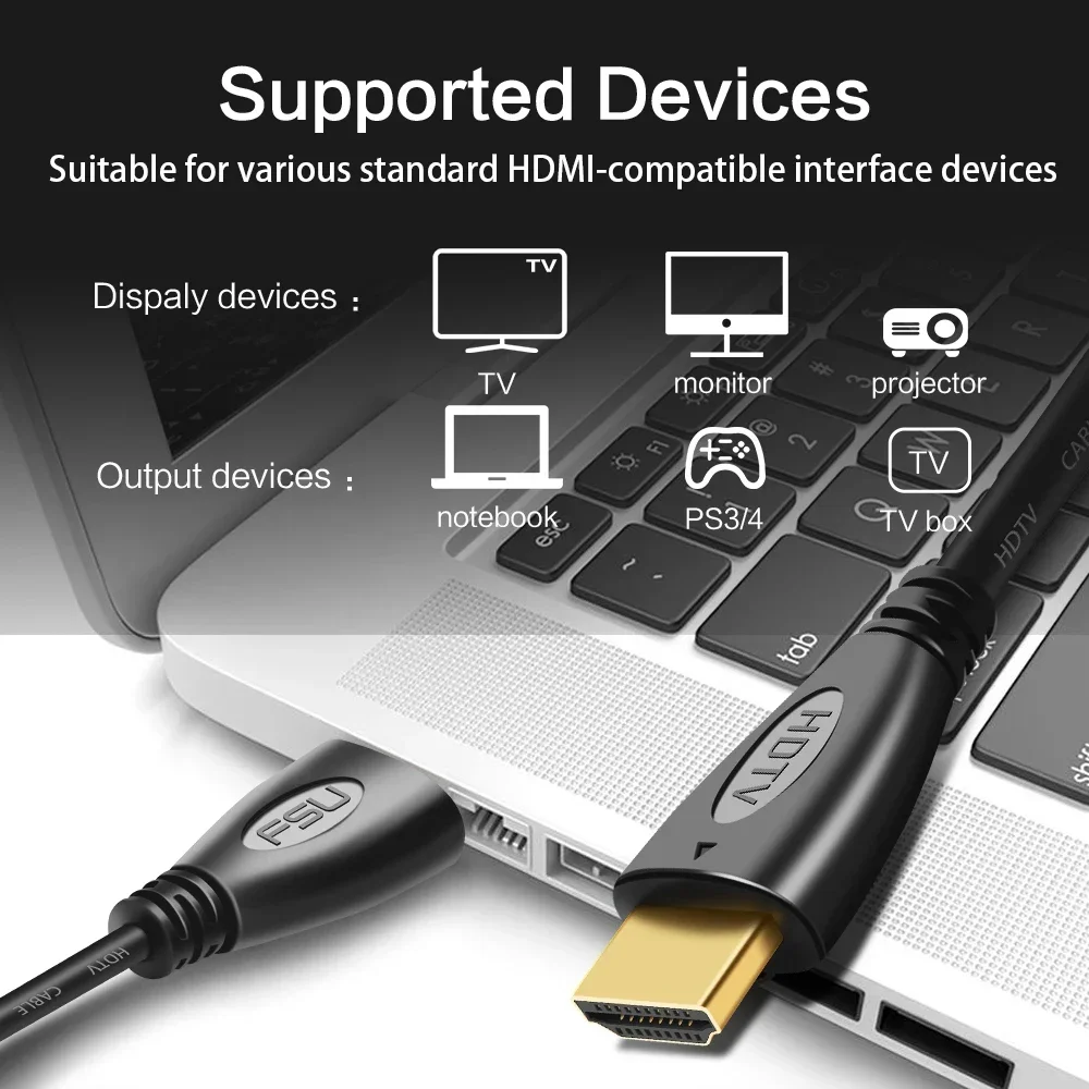 FSU Cable Compatible con HDMI, Conector de Video Chapado en Oro, Accesorio para Conmutador y Divisor de Señal, 1.4, 4K, 1080p, 3D, 0.5 m, 1 m, 1,5 m, 2 m, 3 m, 5m y 10m