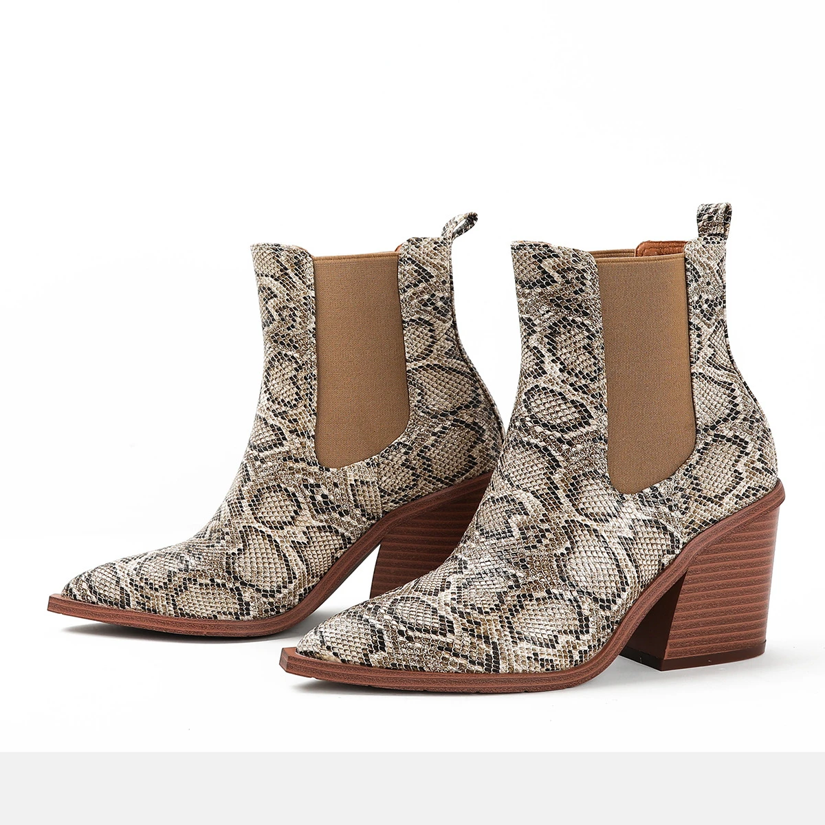 Autumn Winter Casual Western Cowboy Ankle Boots for Women Elastic Slip on Square Heels Short Cowgirl Booties Shoes Women Boots