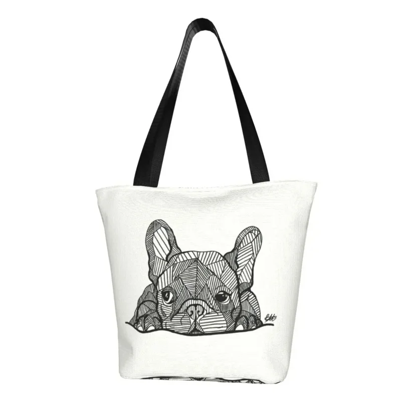 

Custom French Bulldog Puppy Facial Shopping Canvas Bags Women Reusable Groceries Frenchie Shopper Tote Bags