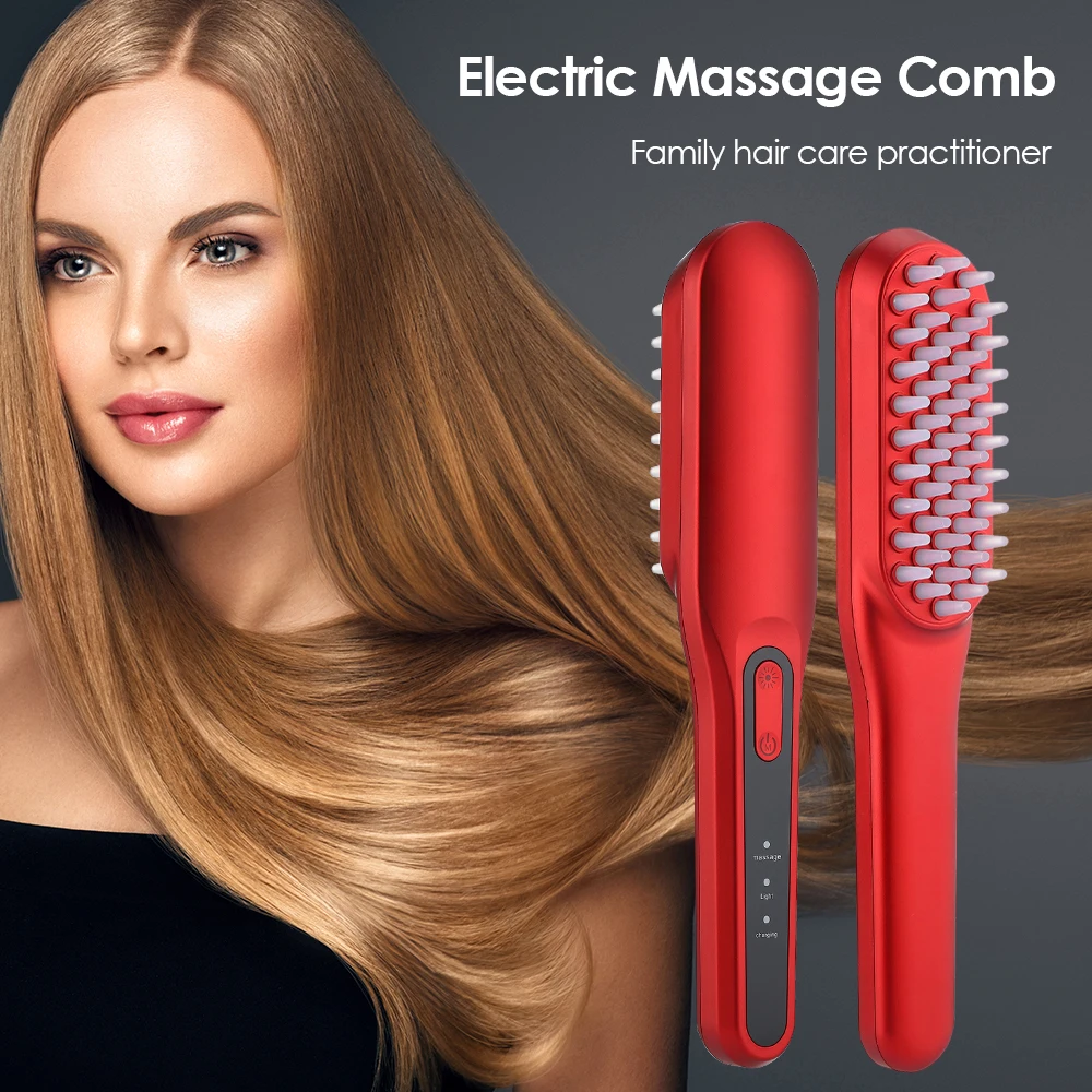 

Electric Head Massage Comb Negative Ion Hairdressing Comb Scalp Massage Red Light Blue Light Therapy Hair Care USB charging