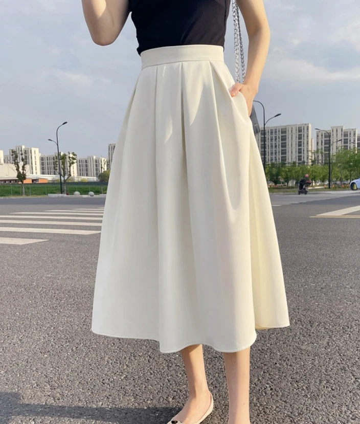 Elegant-Women-Skirts-Female-Pockets-Office-Ladies-Casual-Loose-A-Line ...