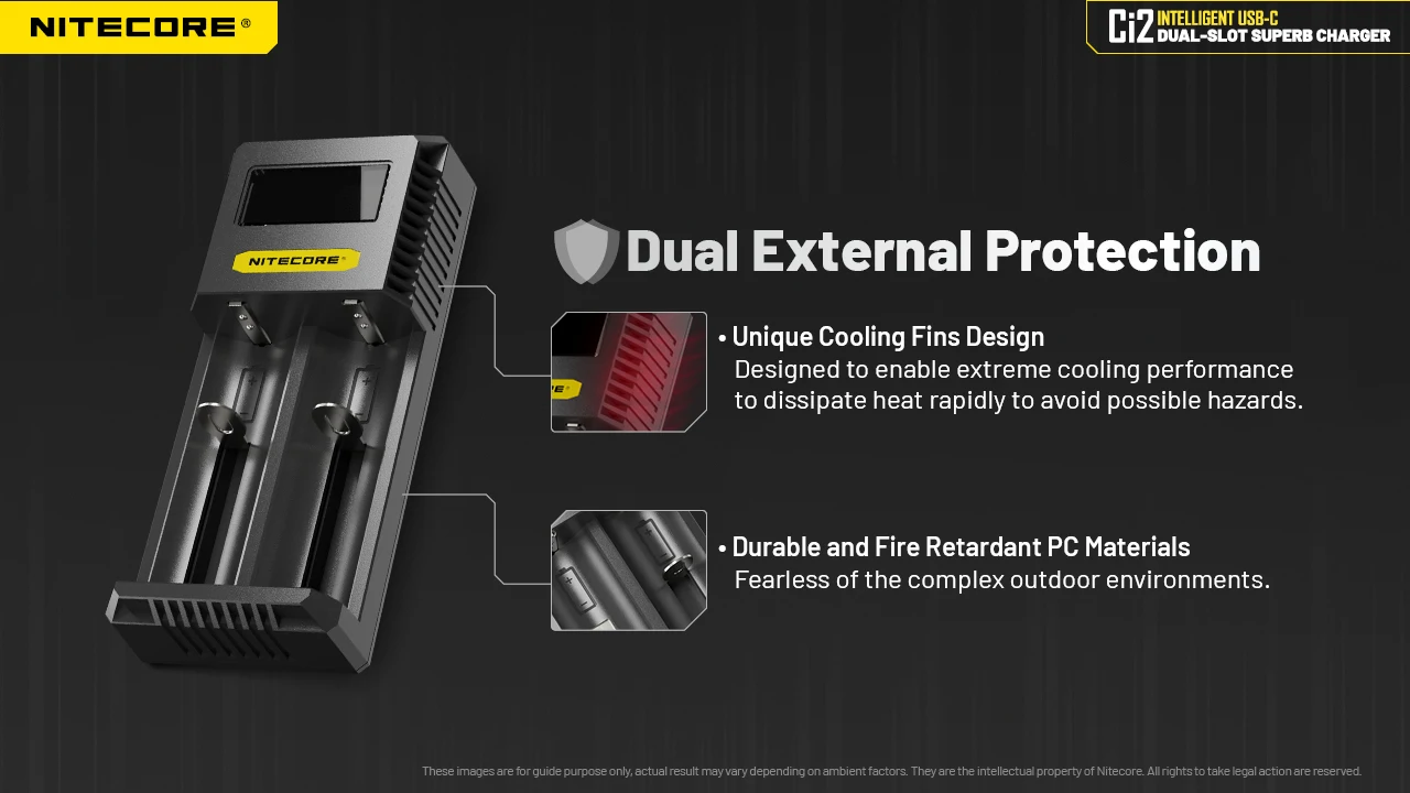 NITECORE 듀얼 슬롯 스마트 배터리 충전기, USB-C 충전 지능형 충전기, 충전식 배터리, Ci2 NL1836R