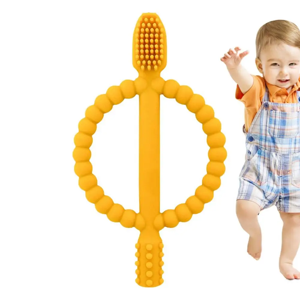 Baby Silicone Training Toothbrush Safe Toddle Teether Chew Toys Teething Ring Gift Infant Baby Chewing Clean Teething Toys