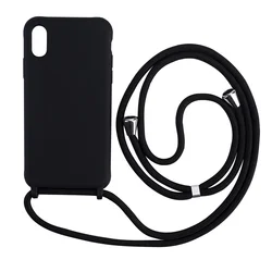 Liquid Silicone Crossbody Lanyard Phone Case with Hang Strap Rope Cover for iPhone 6 7 8 Plus (BK)