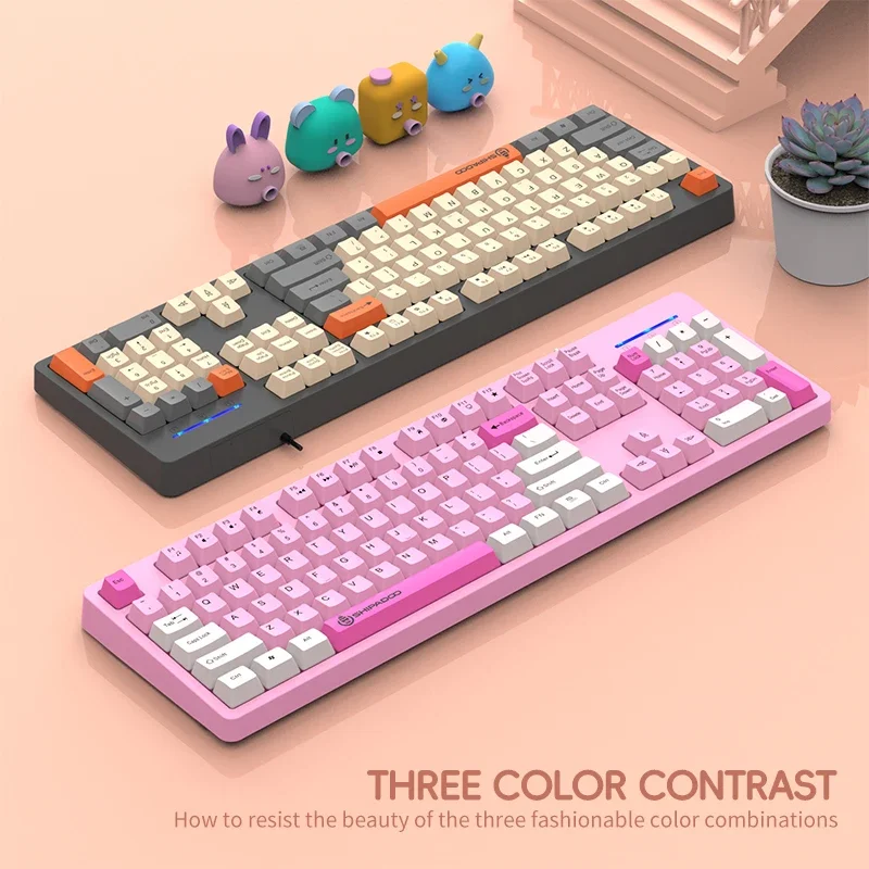 Wired Gaming Keyboard 104Keys Waterproof Colourful Wear-resistant Square Keycaps Compact Keyboard Technical Light Keys