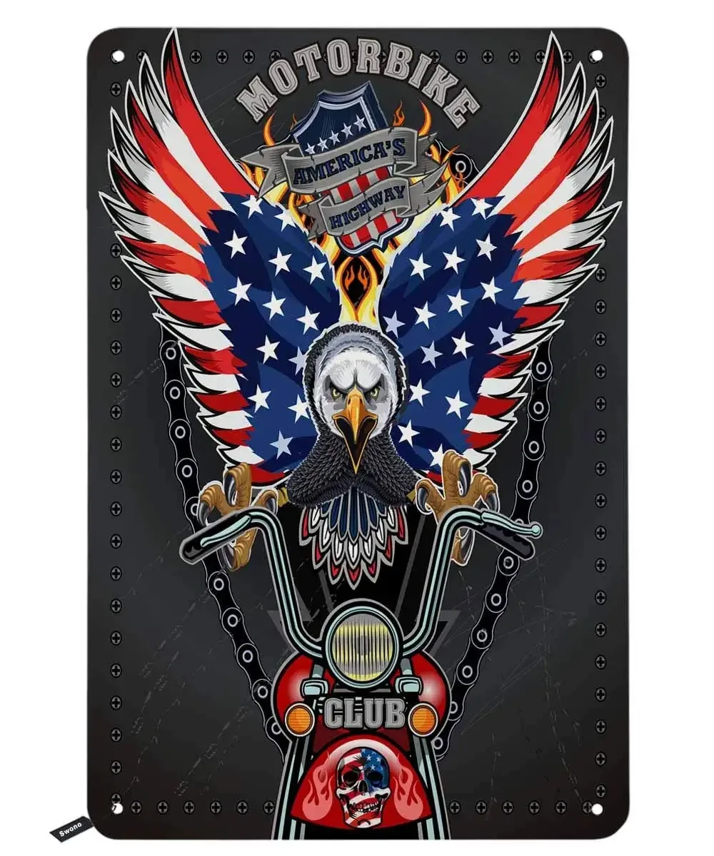 

Motorbike Tin Signs,Cool Eagle Ride on The Motorbike with USA Flag Vintage Metal Tin Sign for Men Women,Wall Decor home decor