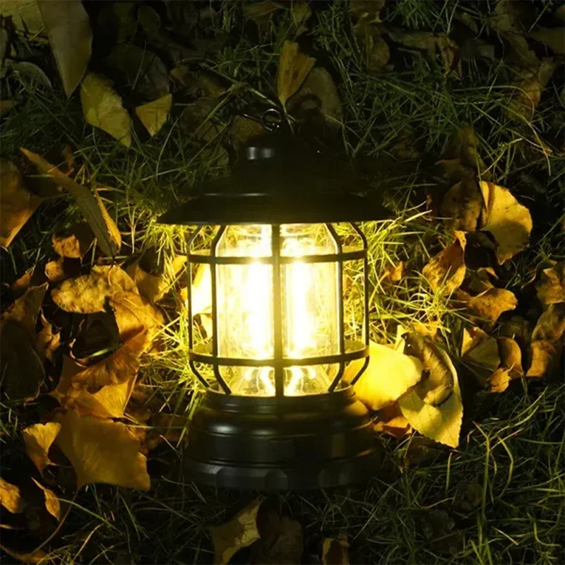 Description Picture 6 of item2Pack Camping Lantern USB Rechargeable Battery Powered Retro Camping Light Waterproof Hanging LED Tent Lamp for Hiking Fishing