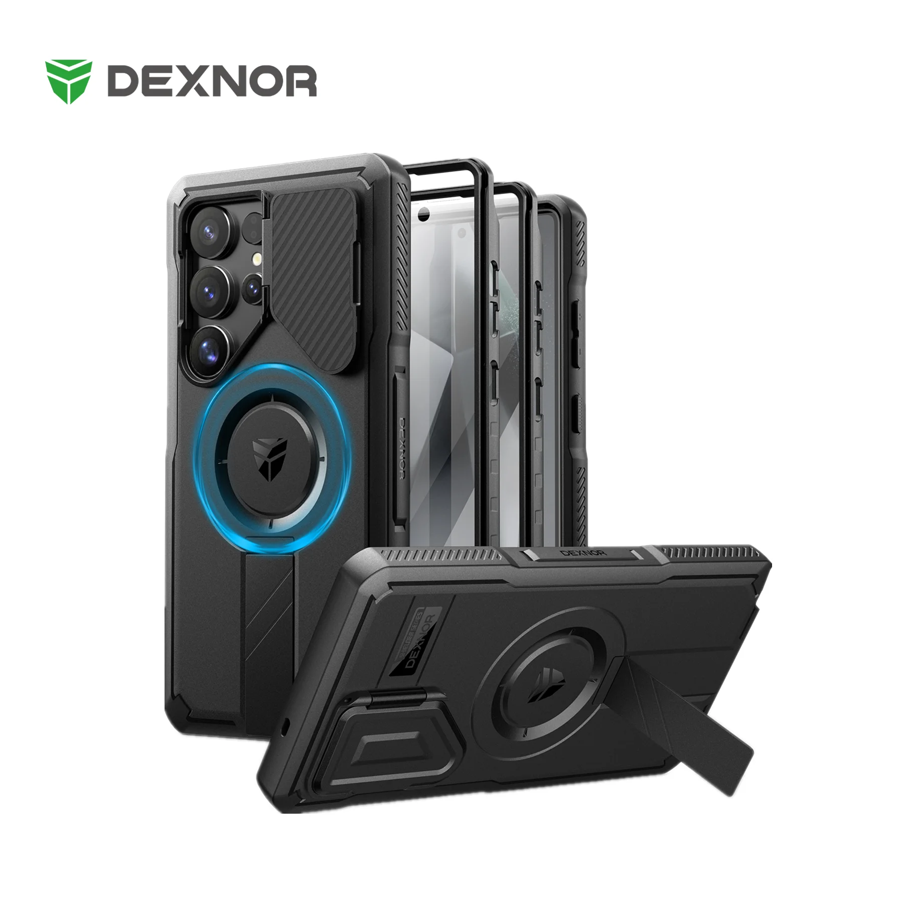 Rugged Armor Shockproof Case with Sliding Camera Cover, Screen Protector & Kickstand