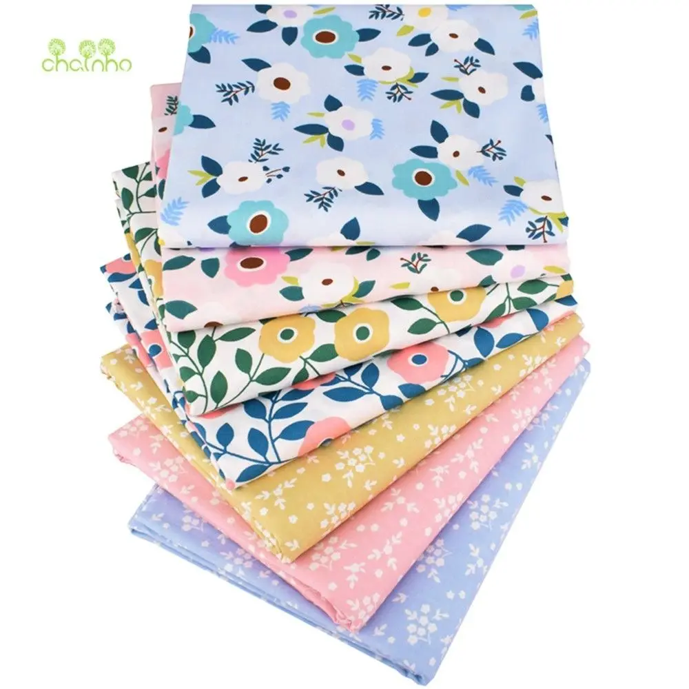 Chainho,Printed Twill Weave Cotton Fabric,Patchwork Cloth,DIY Sewing Quilting Material,Floral Series,7 Designs,2 Sizes,CC070