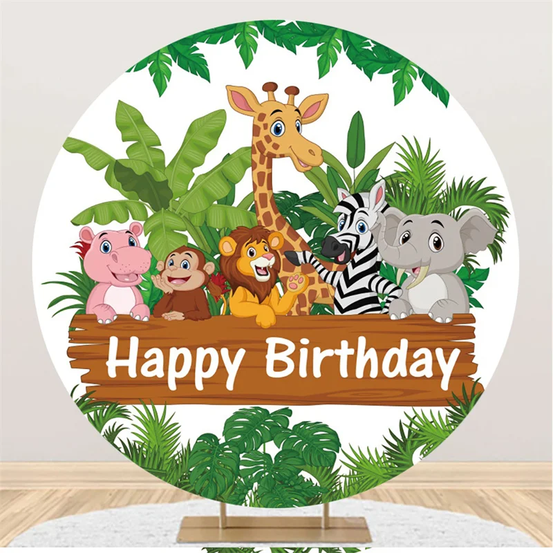 Custom Background Birthday Photozone Round Cartoon Forest Animals Children&s Decoration Wedding Party Backdrops Deco