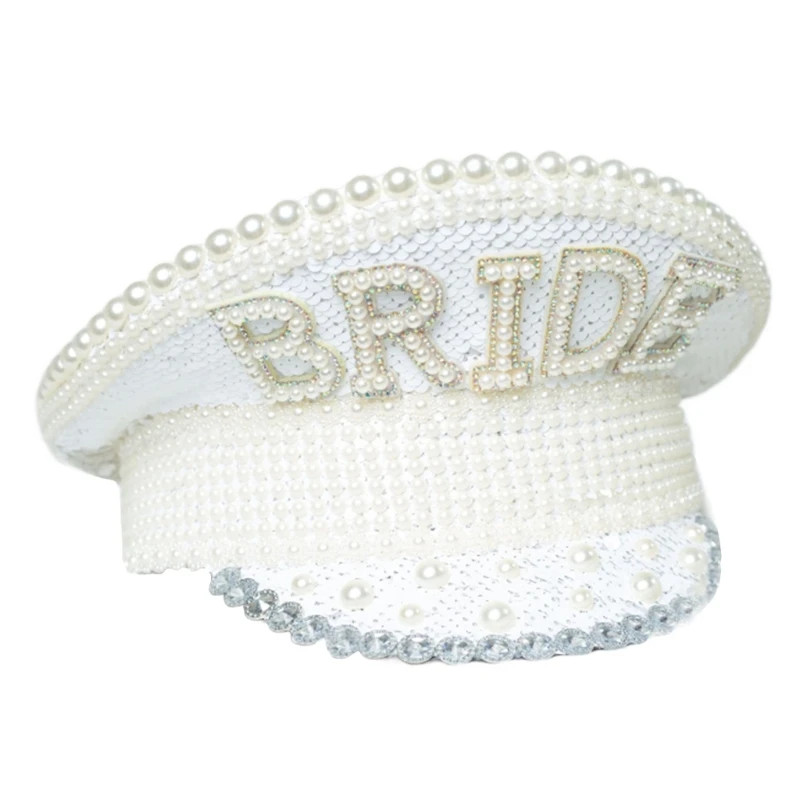 

Sparkling Captain Hat Heavy Crystal Sequins Pearls Hat for Bachelorette Party Captain Hat Bride Hat for Actor Actress