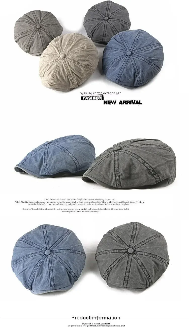 Unisex-Baskenmütze aus gewaschenem Denim, modische Zeitungsjungenmütze, Outdoor-Streetwear, lässige Vintage-Boina-Kopfbedeckung für Männer und Frauen – Detail 1