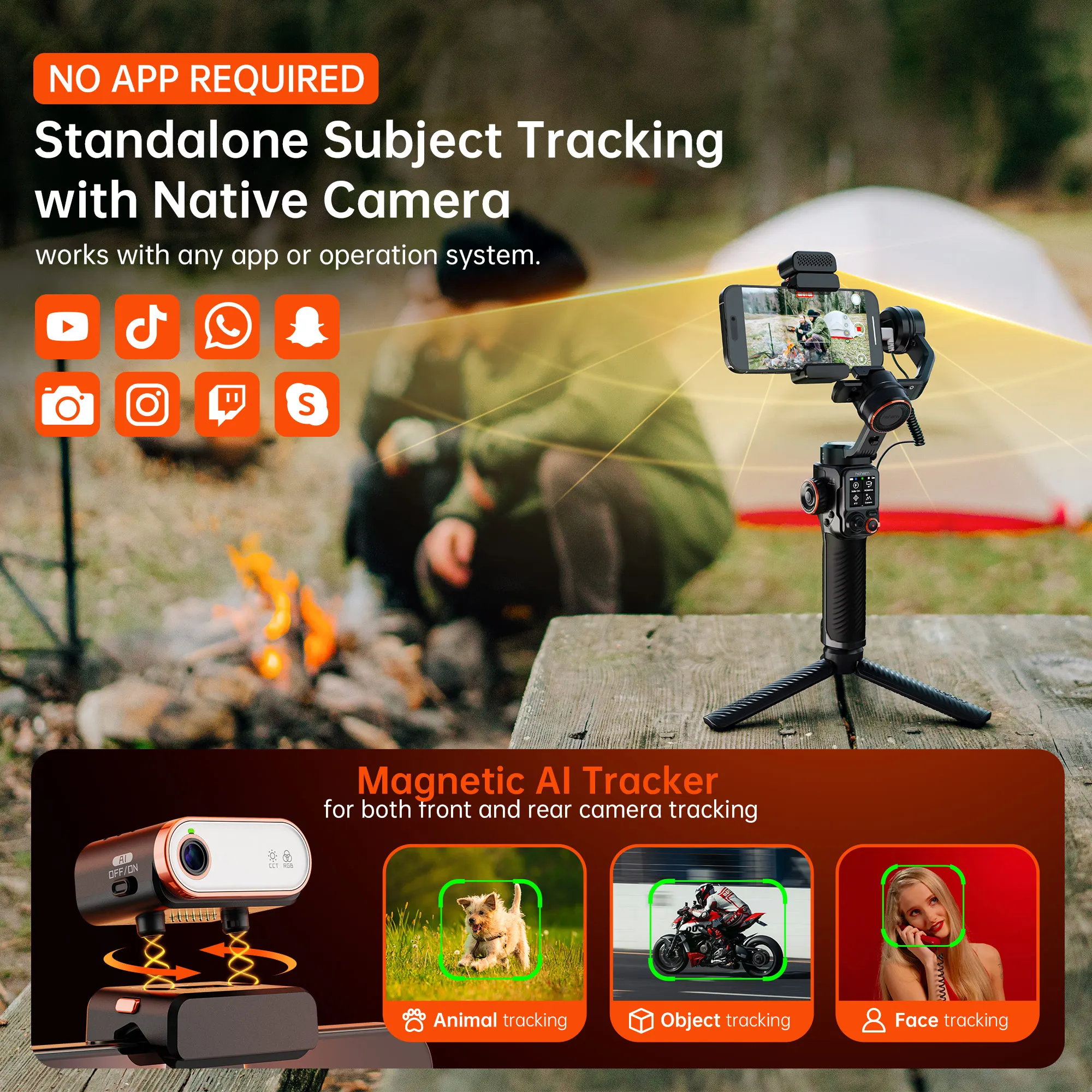 Hohem Gimbal iSteady M7 3-Axis Cell phone stabilizer with AI Magnetic Fill Light 、Telescopic Selfie stick Video Record