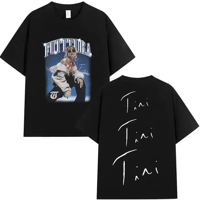 가수 TINI Futtura Tour 2025 Merch 티셔츠 남성 여성 패션 루즈 오버 사이즈 코튼 셔츠 힙합 고딕 반소매 티셔츠
