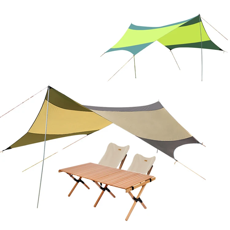 

550*560CM Size 210D Sliver Waterproof Polyest Lightweight Shelter Sun Shade Awning Canopy Camping Tarp for 5-8 People Using