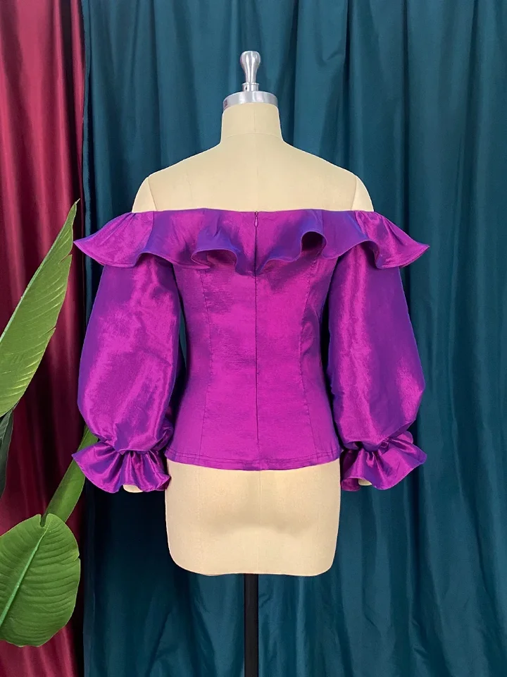 purple ruffle blouse