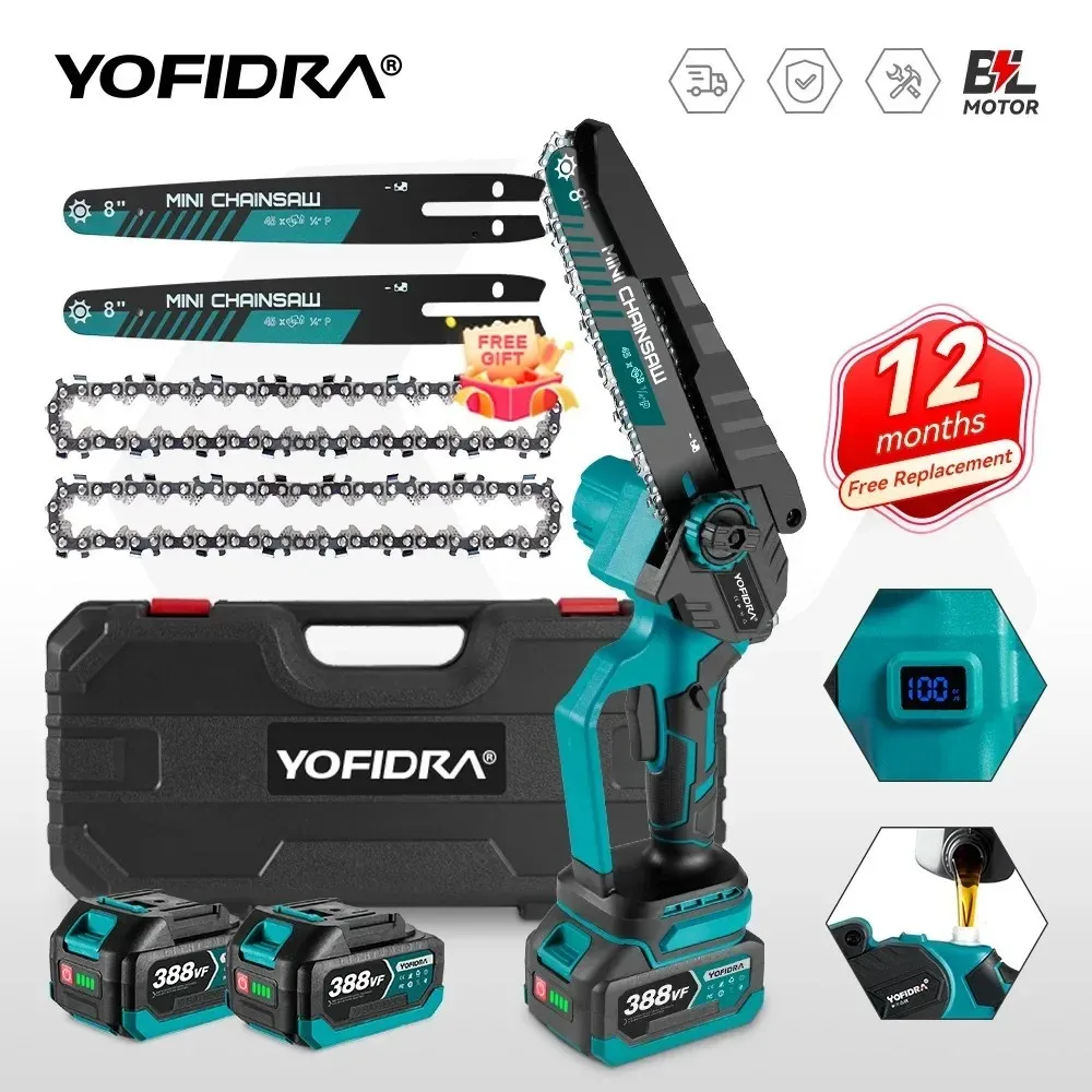 YOFIDRA Brushless 8inch Electric Chainsaw Cordless Rechargeable