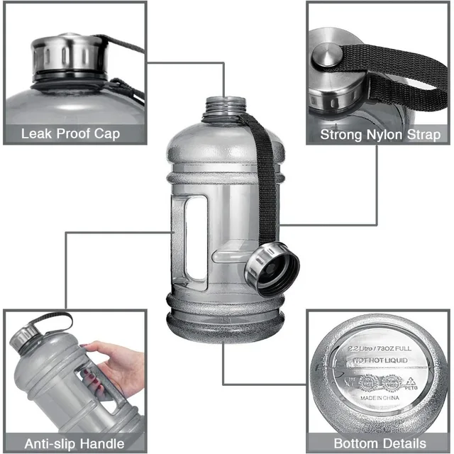 2.2L/73OZ Half Gallon Water Bottle Large Leak Proof Sports Ton Cup with Handle Plastic Drinking Water Container for Gym Outdoors 3