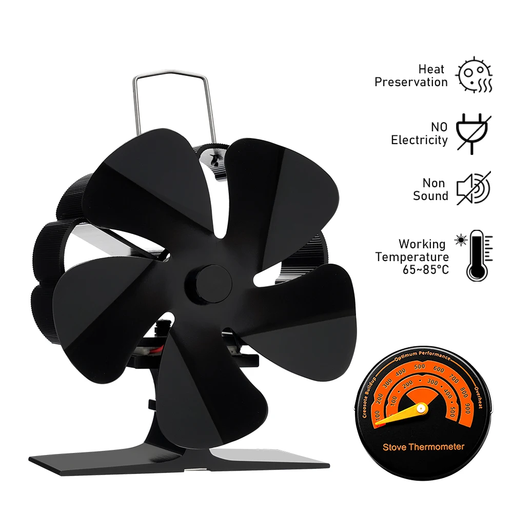 Mini 5 Blade Heat Powered Stove Fan Black Fireplace Eco Quiet Safe Log