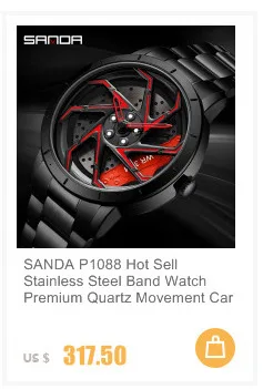 SANDA P1087 Top Brand Sport Car Wheel Rim Hub Watches For GTR Men Super Watch Stainless Steel Waterproof WristWatch Male Reloj