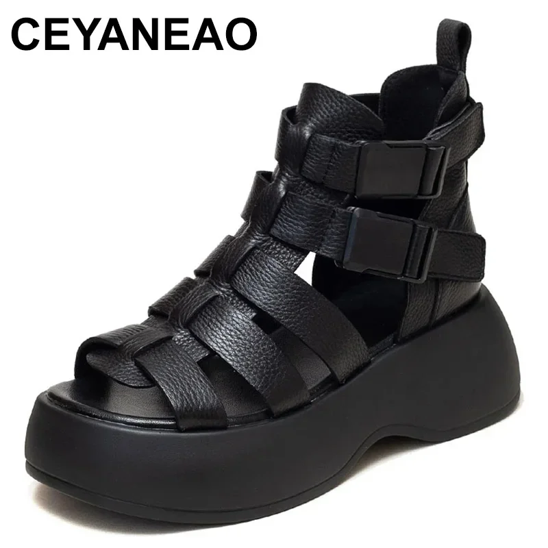 

Handmade Women Sandals 2023 Retro Open Toe Summer Wedges Heel Shoes Women High Top Open Toe Platform Gladiator Sandals