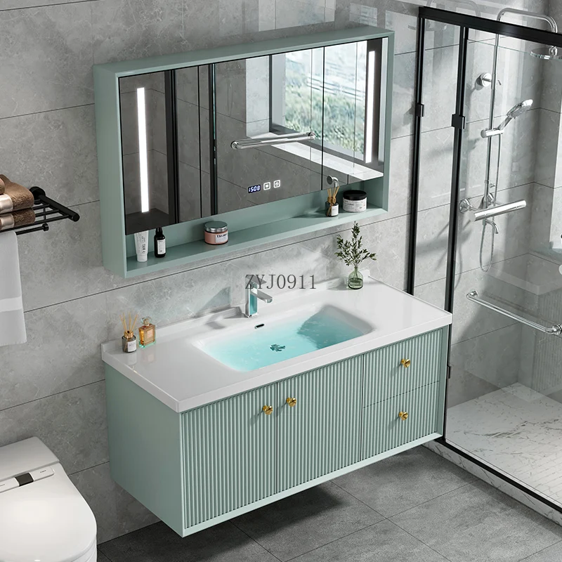 *Bathroom Cabinet Integrated Ceramic Basin Oak Paint Washbasin Cabinet Combined Washbasin